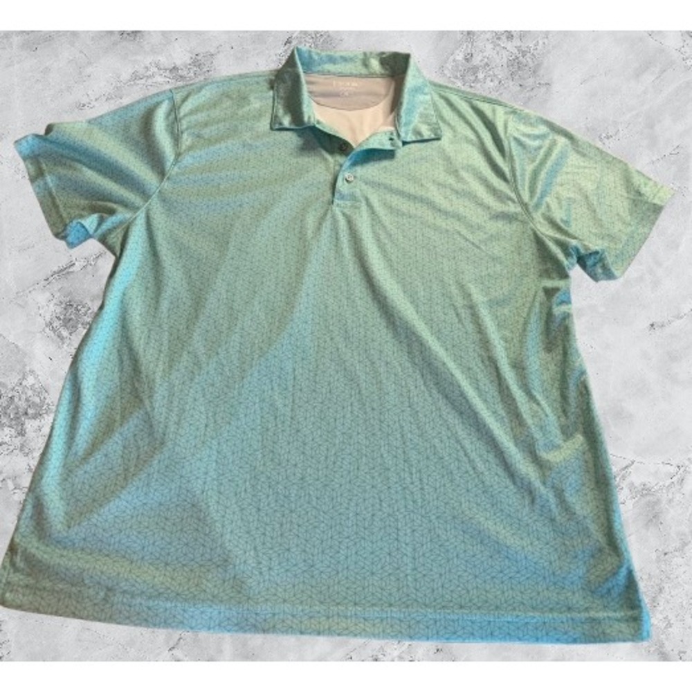 Etonic Mens XL Polo Shirt Teal Geometric Print Performance Golf Short Sleeve XL